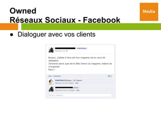 Owned
Réseaux Sociaux - Facebook
● Dialoguer avec vos clients
 