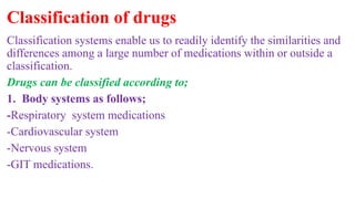 Medication Classification System PHARMACOLOGY ALL NOTES | PPTX