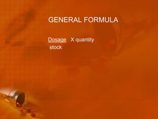 GENERAL FORMULA

Dosage X quantity
stock
 