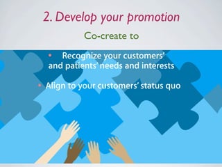 2. Develop your promotion
           Co-create to
  • Recognize your customers’
  and patients’ needs and interests

• Ali...