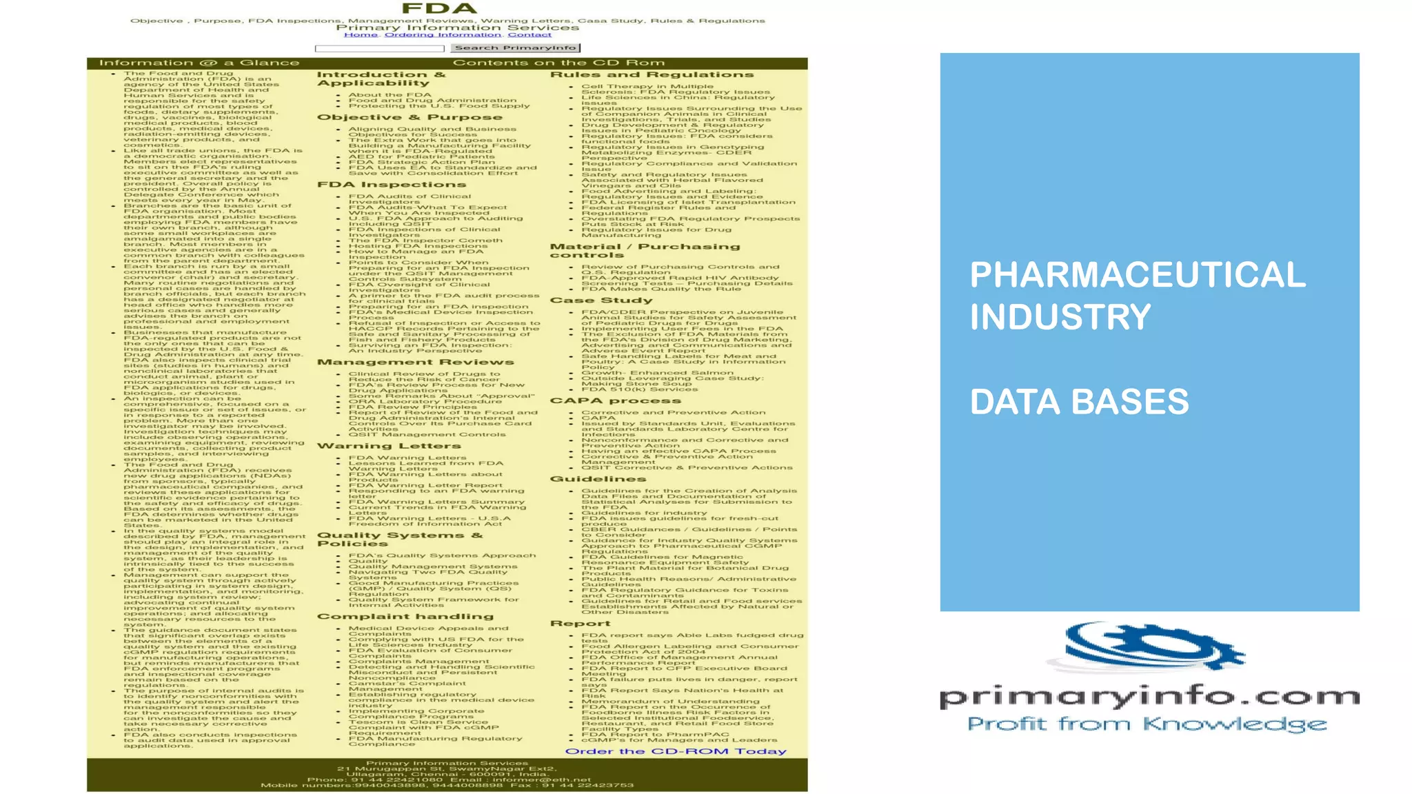 PHARMACEUTICAL
INDUSTRY
DATA BASES
 