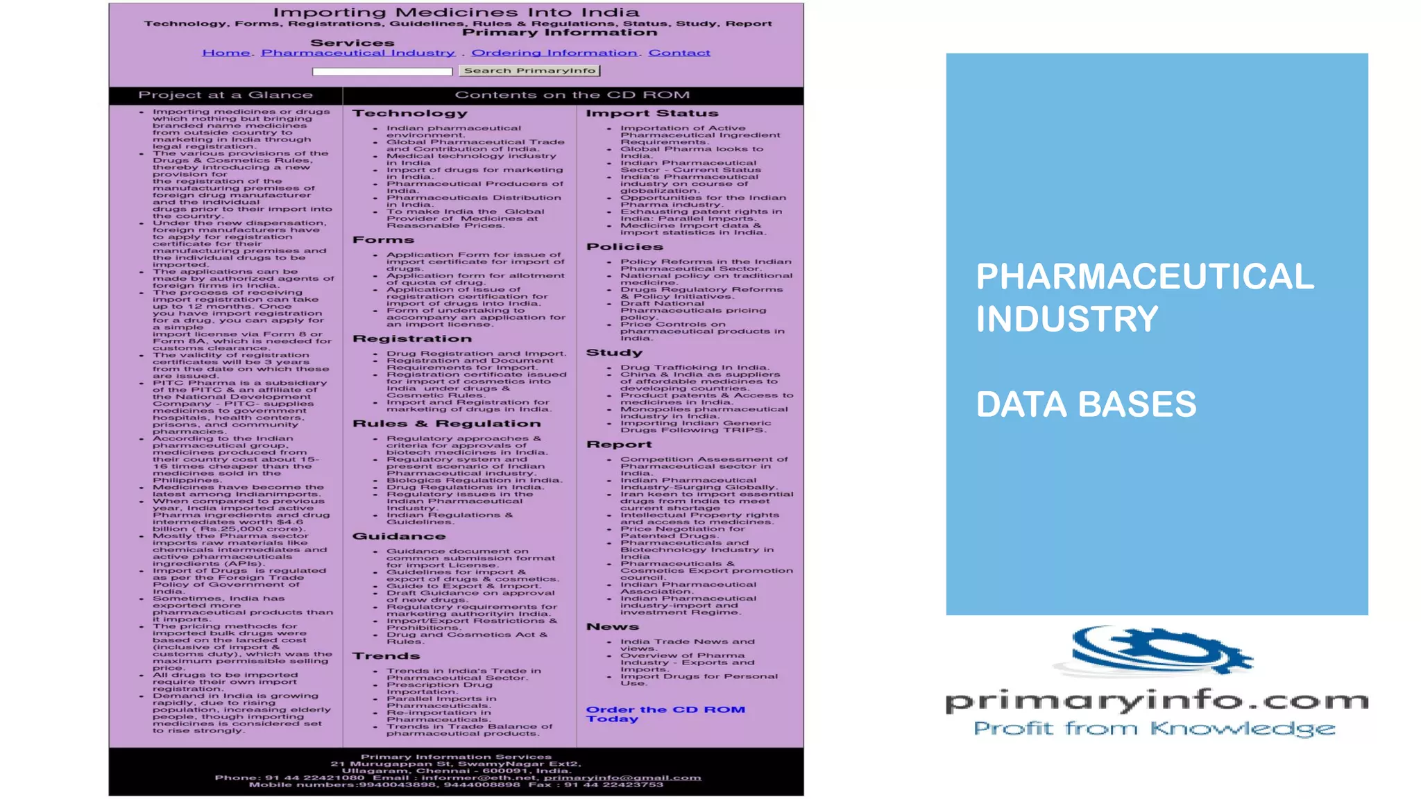 PHARMACEUTICAL
INDUSTRY
DATA BASES
 