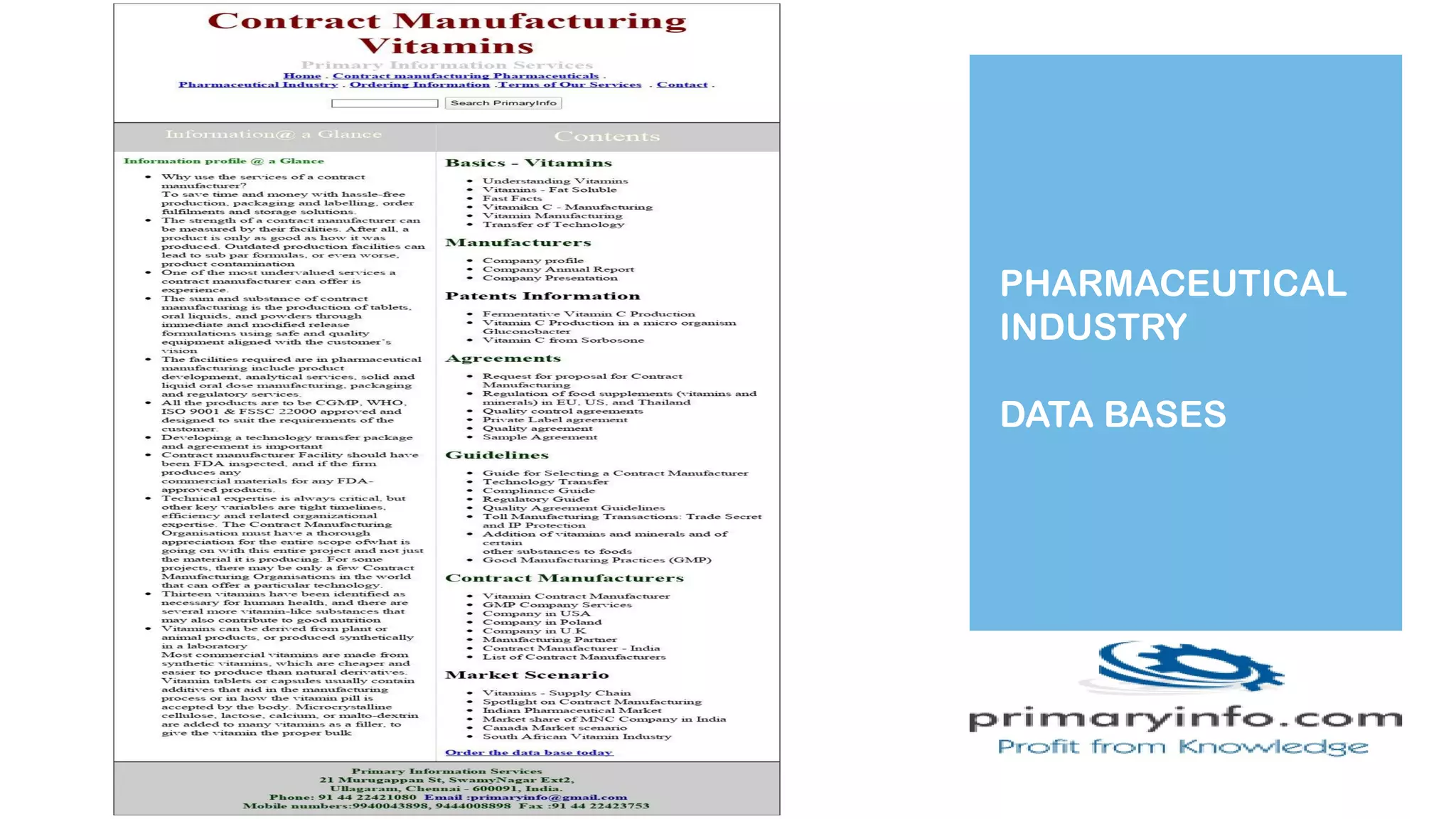 PHARMACEUTICAL
INDUSTRY
DATA BASES
 