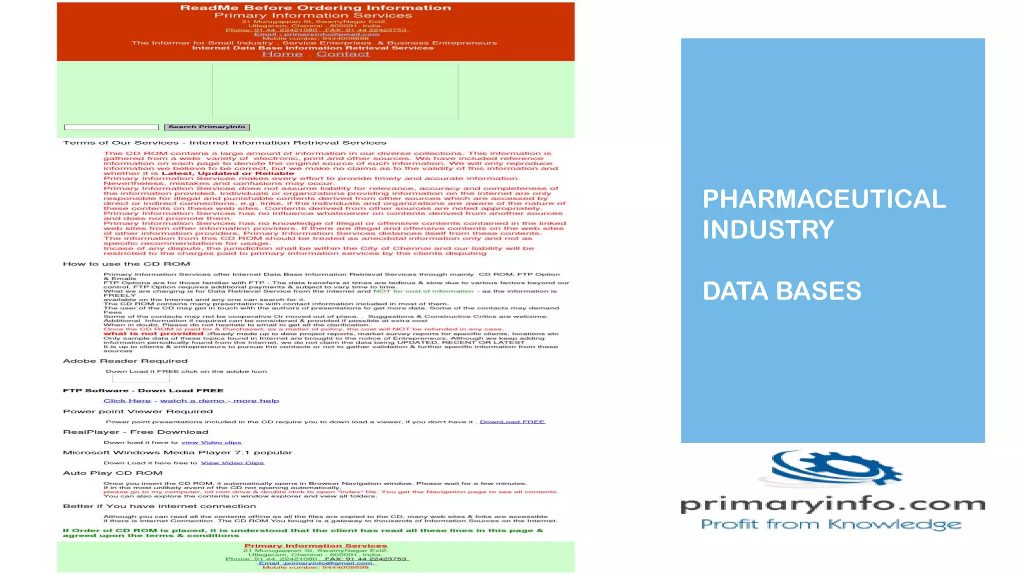 PHARMACEUTICAL
INDUSTRY
DATA BASES
 
