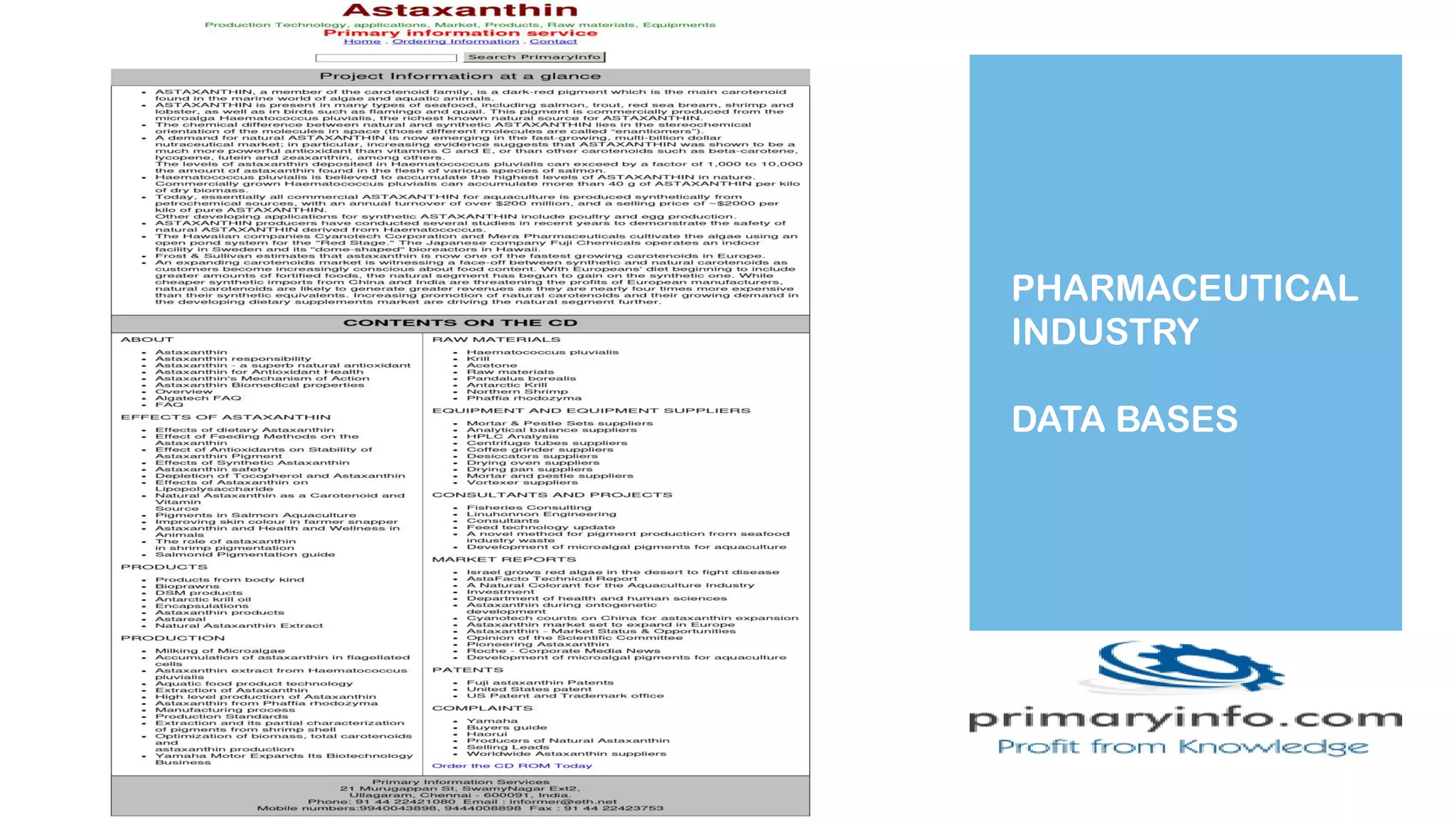 PHARMACEUTICAL
INDUSTRY
DATA BASES
 