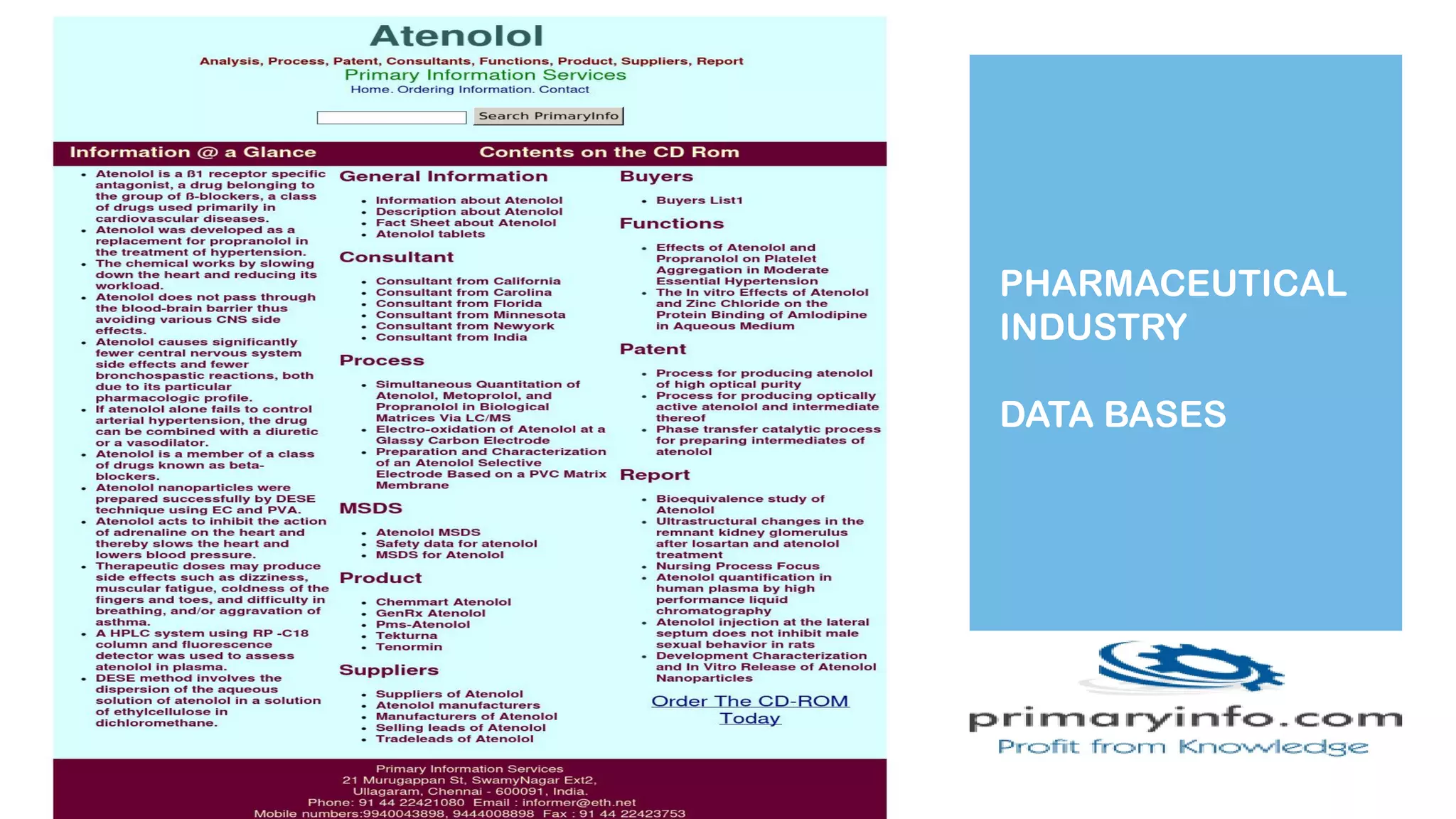 PHARMACEUTICAL
INDUSTRY
DATA BASES
 