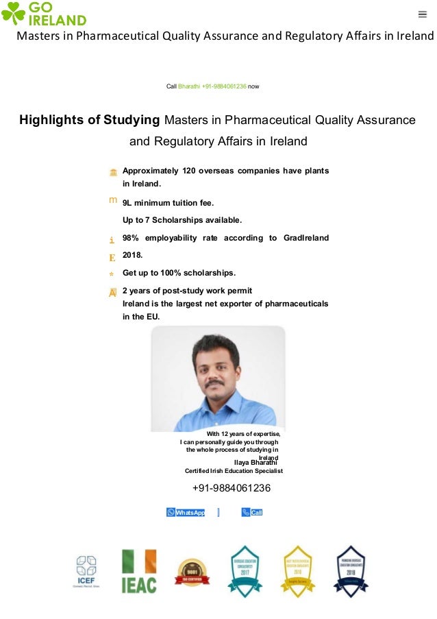 Masters In Pharmaceutical Quality Assurance And Regulatory Affairs In Ireland