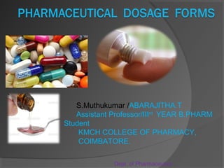 S.Muthukumar /ABARAJITHA.T
Assistant Professor/IIIrd
YEAR B.PHARM
Student
KMCH COLLEGE OF PHARMACY,
COIMBATORE.
Dept. of Pharmaceutics
 
