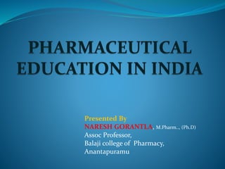 Presented By
NARESH GORANTLA, M.Pharm.., (Ph.D)
Assoc Professor,
Balaji college of Pharmacy,
Anantapuramu
 