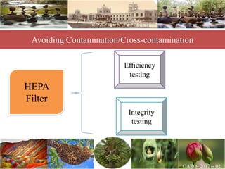 Avoiding Contamination/Cross-contamination
HEPA
Filter
Efficiency
testing
Integrity
testing
 