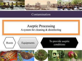 Contamination
Aseptic Processing
A system for cleaning & disinfecting
Room Equipments
To provide aseptic
conditions
 