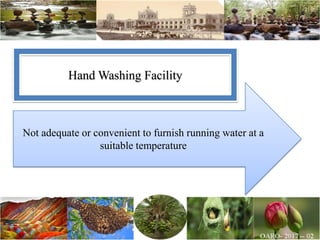 Not adequate or convenient to furnish running water at a
suitable temperature
Hand Washing Facility
 