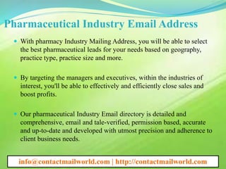 Pharmaceutical industry email address | PPTX