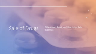Sale of Drugs Wholesale, Retail, and Restricted Sale
Licenses
 