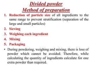 Formula Divider Powder Pharmaceutical powders, B.pharm, Pharm.D | PDF