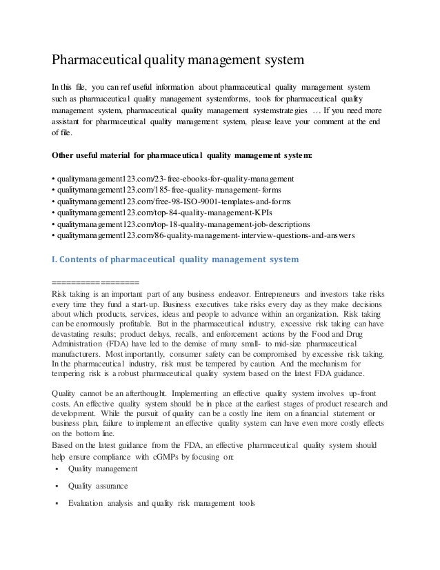 Pharmaceutical quality management system