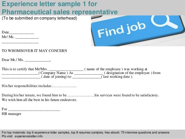 pharmaceutical sales representative experience letter representative certificate sample