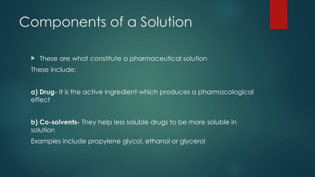 Pharmaceutical Solution Dosage Form Slides | PPTX | Chemistry | Science