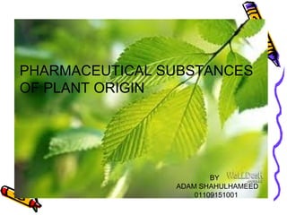 PHARMACEUTICAL SUBSTANCES
OF PLANT ORIGIN
BY
ADAM SHAHULHAMEED
01109151001
 