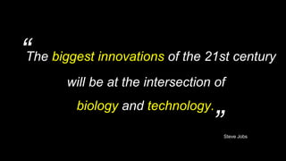 “
”
The biggest innovations of the 21st century
will be at the intersection of
Sun-Tzu
biology and technology.
Steve Jobs
 