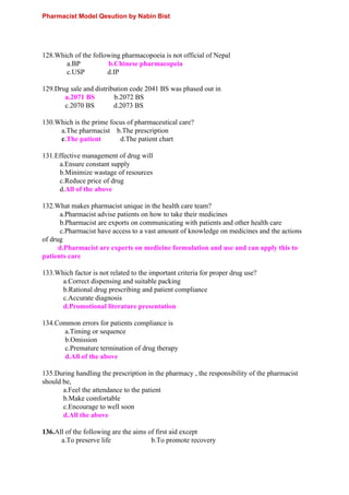 Npc Question Example Pharmacist model Question Based on NPC Syllabus | PDF
