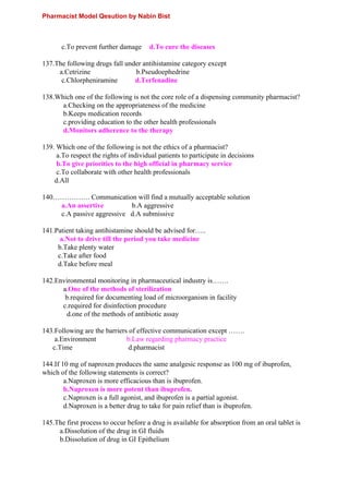 Npc Question Example Pharmacist model Question Based on NPC Syllabus | PDF
