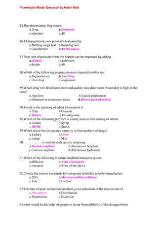 Npc Question Example Pharmacist model Question Based on NPC Syllabus | PDF