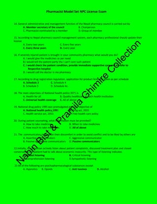Nepal Pharmacy Council License Exam Model set II (Pharmacist) | PDF