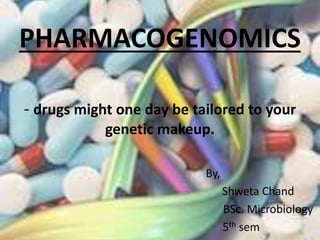 PHARMACOGENOMICS
- drugs might one day be tailored to your
genetic makeup.
By,
Shweta Chand
BSc. Microbiology
5th sem
 