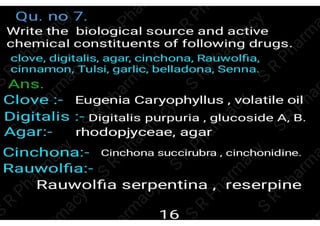pharmacognosy sample question & answer paper .pdf | PDF