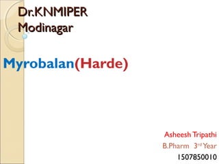 Dr.KNMIPERDr.KNMIPER
ModinagarModinagar
Myrobalan(Harde)
Asheesh Tripathi
B.Pharm 3rd
Year
1507850010
 
