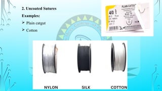 2. Uncoated Sutures
Examples:
 Plain catgut
 Cotton
 