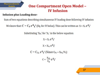 One Compartment Open Model –
IV Infusion
37
Pharmacokinetic
Models
Infusion plus Loading dose-
 
