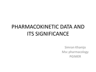PHARMACOKINETIC DATA AND
ITS SIGNIFICANCE
Simran Khanijo
Msc pharmacology
PGIMER
 