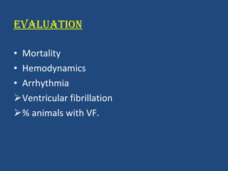 EVALUATION Mortality Hemodynamics Arrhythmia Ventricular fibrillation % animals with VF. 