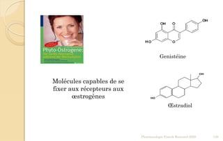Molécules capables de se
fixer aux récepteurs aux
œstrogènes
Œstradiol
Pharmacologie Franck Rencurel 2020 139
Genistéine
 
