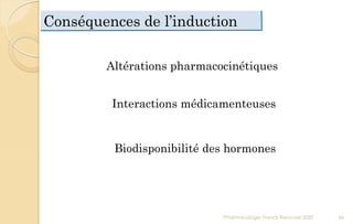 Conséquences de l’induction
Pharmacologie Franck Rencurel 2020 66
Altérations pharmacocinétiques
Interactions médicamenteuses
Biodisponibilité des hormones
 