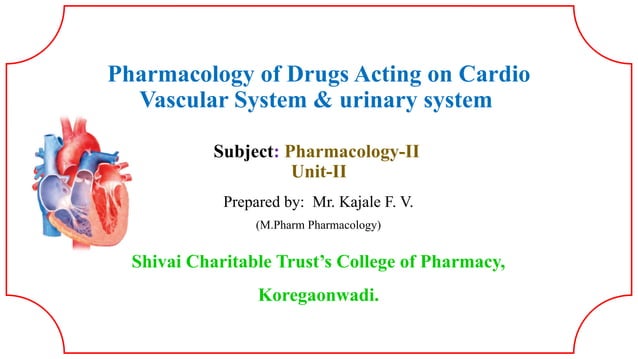 Pharmacology -II Unit-II Pharmacology of Drugs Acting on Cardio ...