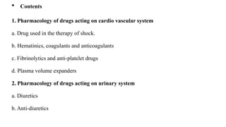 Pharmacology -II Unit-II Pharmacology of Drugs Acting on Cardio ...