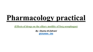 Pharmacology practical
(Effects of drugs on the ciliary motility of forg oesophagus)
By : Osama Al-Zahrani
@OSAMA_Z96
 