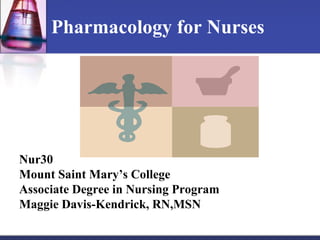 Pharmacology for Nurses Nur30 Mount Saint Mary’s College Associate Degree in Nursing Program Maggie Davis-Kendrick, RN,MSN 