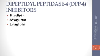 DIPEPTIDYL PEPTIDASE-4 (DPP-4)
INHIBITORS
• Sitagliptin
• Saxagliptin
• Linagliptin
25-04-2017
Dr.T.S.Mohamed
Saleem
71
 