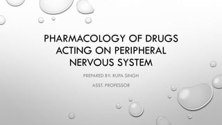 PHARMACOLOGY OF DRUGS
ACTING ON PERIPHERAL
NERVOUS SYSTEM
PREPARED BY: RUPA SINGH
ASST. PROFESSOR
 