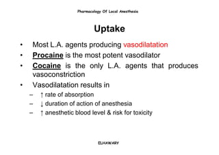 Potency
• The majority of local anesthetics are tertiary
  amines
• Few local anesthetics are secondary amines as
  Procai...