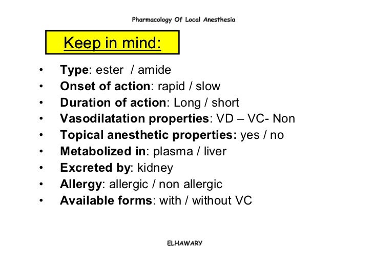 Contents of the dental carpule Pharmacology of local anesthesia
