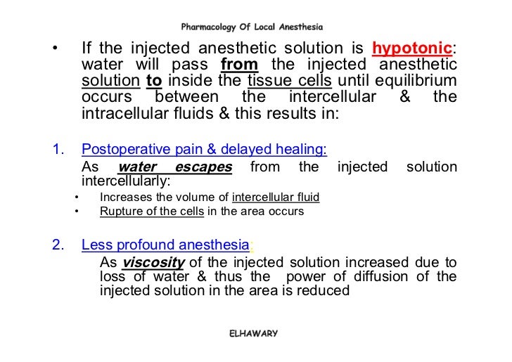 Contents of the dental carpule Pharmacology of local anesthesia