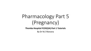 Pharmacology Part 5
(Pregnancy)
Themba Hospital FCOG(SA) Part 1 Tutorials
By Dr N.E Manana
 