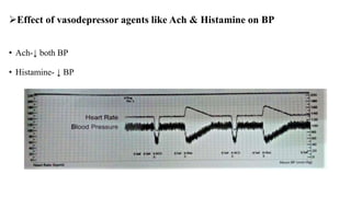 Effect of vasodepressor agents like Ach & Histamine on BP
• Ach-↓ both BP
• Histamine- ↓ BP
 