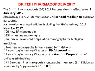 Unlicensed Supplement Examples Pharmacopoeias | PPTX
