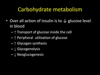 Bioassay of insulin 1 IU reduces the BSL to 45 mg/dl in fasting rabbits 1 mg insulin = 28 IUCan also be measured by radioimmunoassay or enzyme immunoassay 